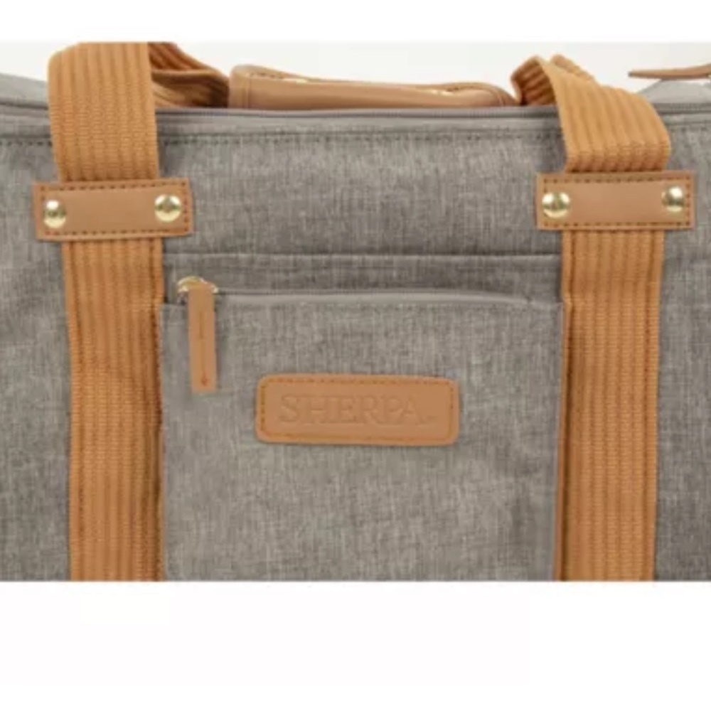 Dog Sherpa zipper top side Stylish Gray Tan Pet Carrier Bag car luggage - Picture 5 of 5